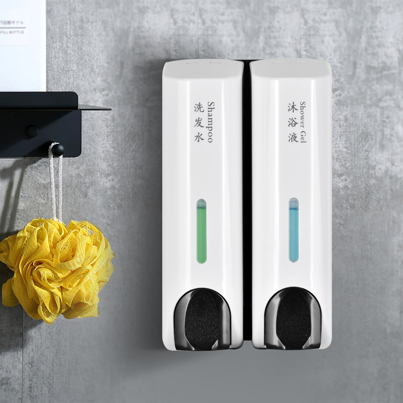 Дозатор за течности със стенен монтаж без пробиване, пластмасов, ръчно натискане, за баня или кухня