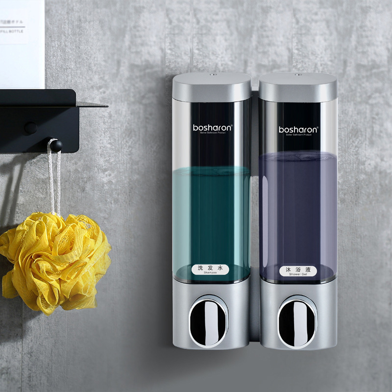 Дозатор за течности със стенен монтаж без пробиване, пластмасов, ръчно натискане, за баня или кухня