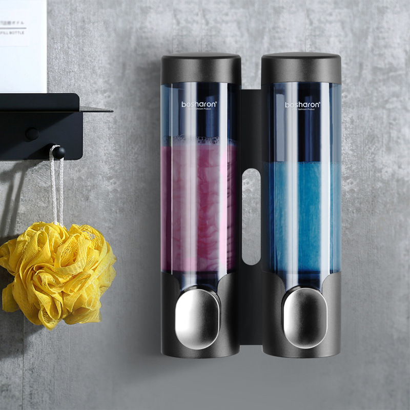 Дозатор за течности със стенен монтаж без пробиване, пластмасов, ръчно натискане, за баня или кухня