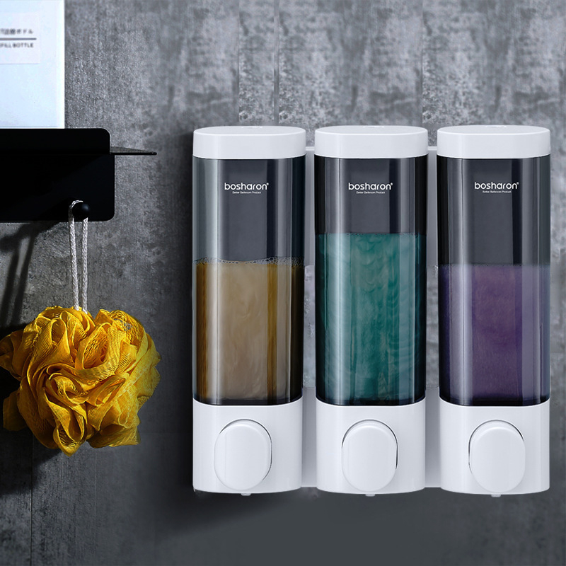 Дозатор за течности със стенен монтаж без пробиване, пластмасов, ръчно натискане, за баня или кухня