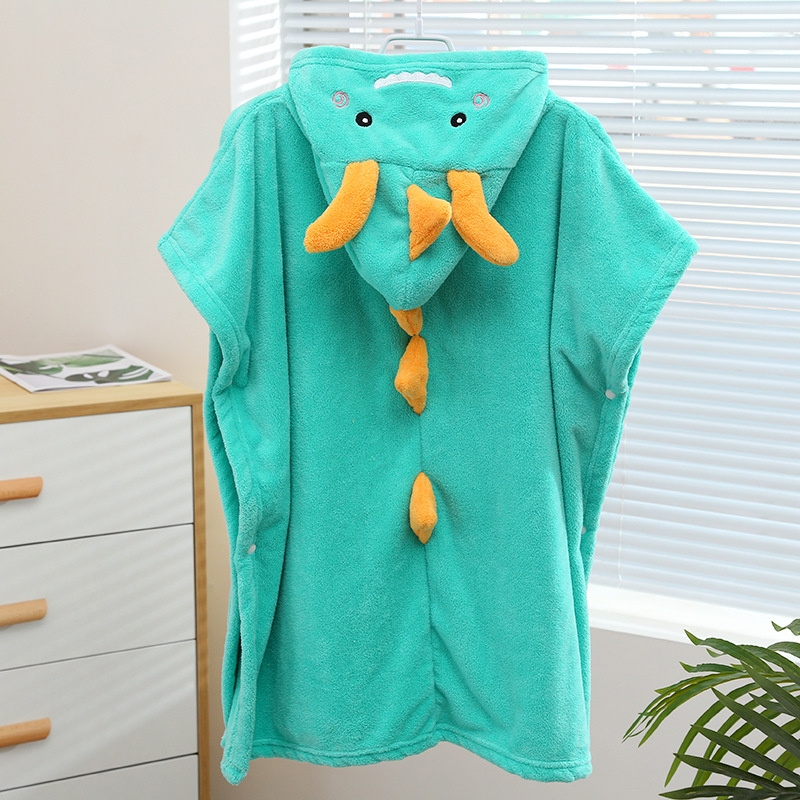 Бебешка хавлия за къпане с качулка в стил динозавър, коралов флис, абсорбираща, 200–300 g, прежда 40, пришиване, персонализация налична