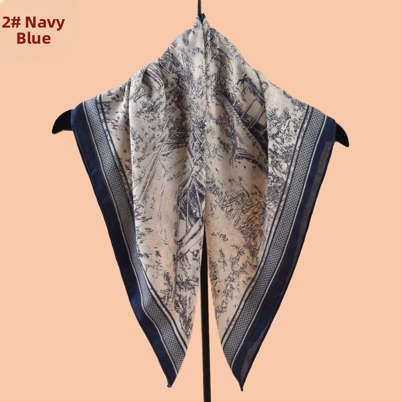 Bavlnený štvorcový šál s herringbone vzorom, warp-knit tkané, umelecký vintage štýl pre ženy, jar 2025
