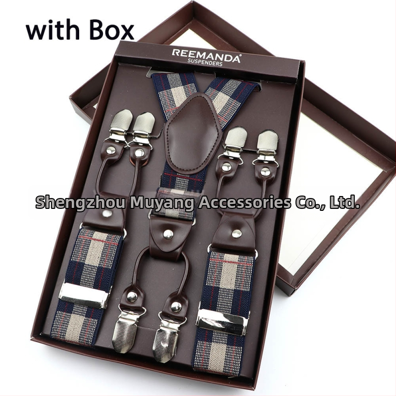 Unisex kuue klipsiga suspenderid, elastsed ja reguleeritavad; materjal: polüesterniit koos kummipaelaga; tootmisprotsess: Computer Jacquard