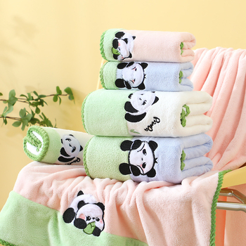 Set prosoape baie pentru copii cu design panda, fleece coral, 350 g/m², prosoape corp și față, țesătură simplă