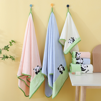 Set prosoape baie pentru copii cu design panda, fleece coral, 350 g/m², prosoape corp și față, țesătură simplă