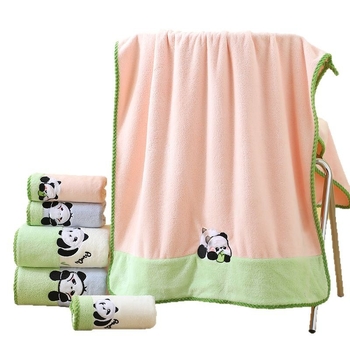 Set prosoape baie pentru copii cu design panda, fleece coral, 350 g/m², prosoape corp și față, țesătură simplă
