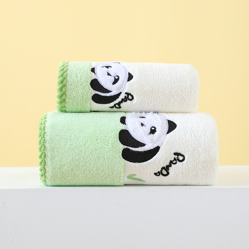 Set prosoape baie pentru copii cu design panda, fleece coral, 350 g/m², prosoape corp și față, țesătură simplă