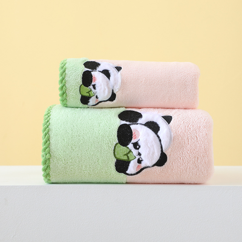 Set prosoape baie pentru copii cu design panda, fleece coral, 350 g/m², prosoape corp și față, țesătură simplă