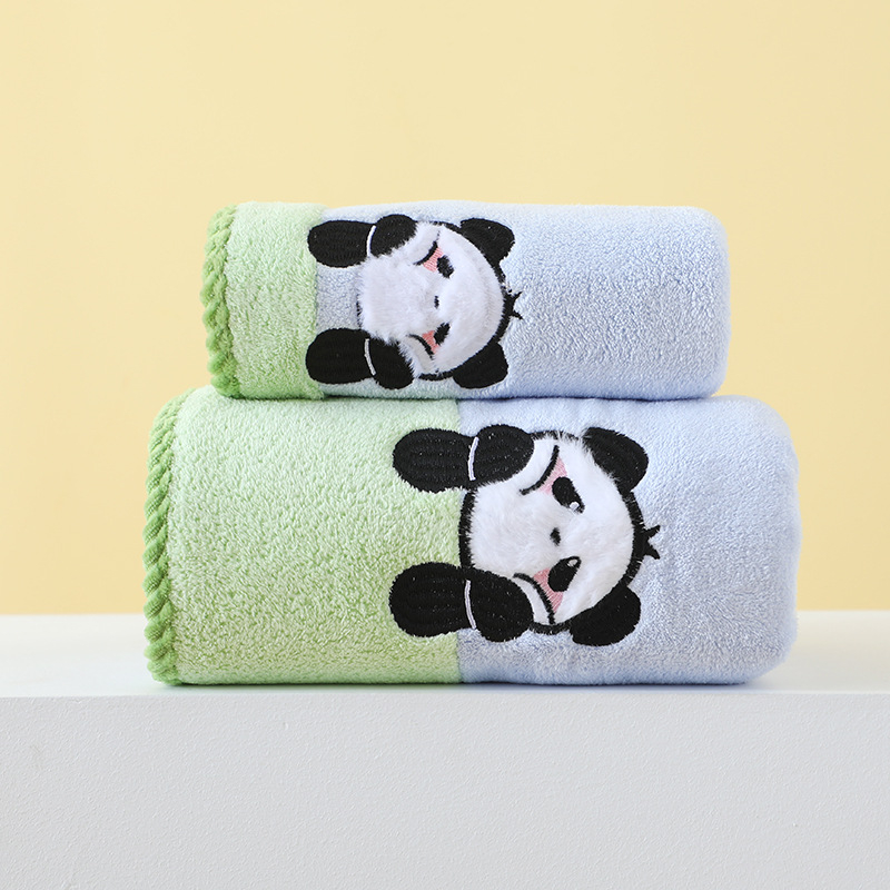 Set prosoape baie pentru copii cu design panda, fleece coral, 350 g/m², prosoape corp și față, țesătură simplă