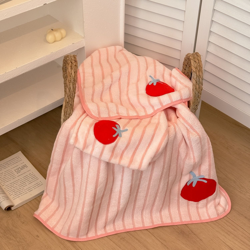 Kúpeľová osuška s kresleným paradajkou, čiapka na sušenie vlasov, trojdielny set do kúpeľne, savý, rýchloschnúci korálový flís, vyšívanie