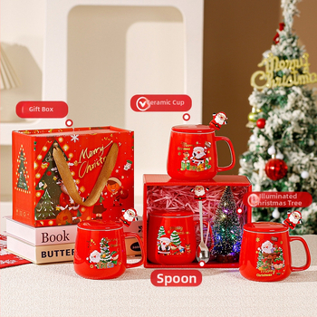 Keraminė puodelio dovanų rinkinys su karikatūriniu dizainu; Kalėdinės ir Helovino dovanos; tinkamas verslo dovanoms