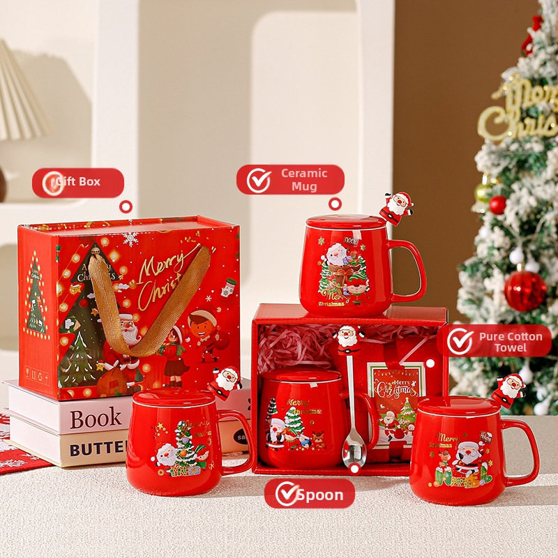 Keraminė puodelio dovanų rinkinys su karikatūriniu dizainu; Kalėdinės ir Helovino dovanos; tinkamas verslo dovanoms