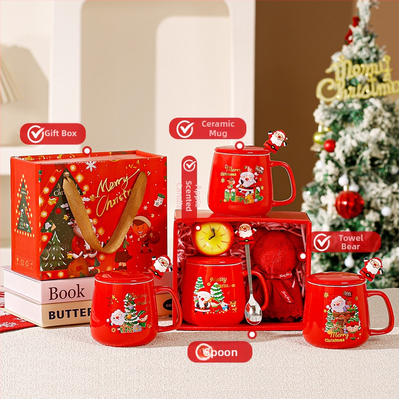 Keraminė puodelio dovanų rinkinys su karikatūriniu dizainu; Kalėdinės ir Helovino dovanos; tinkamas verslo dovanoms