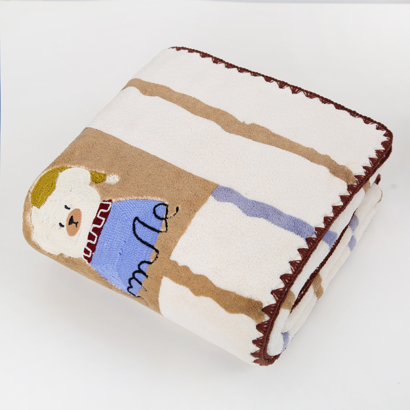 Ručník za lice s izšivenim crtanim medvjedom, koralni pliš, mikrovlakno, težina 80–100 g