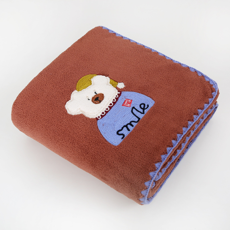 Ručník za lice s izšivenim crtanim medvjedom, koralni pliš, mikrovlakno, težina 80–100 g