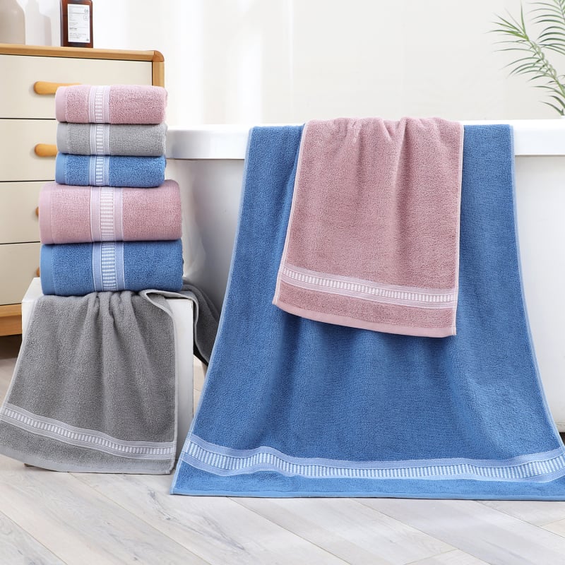 Set ručnika od pamuka za lice i kupanje — mekan, čista pamuk, jacquard 32s, 100–120 g/m²