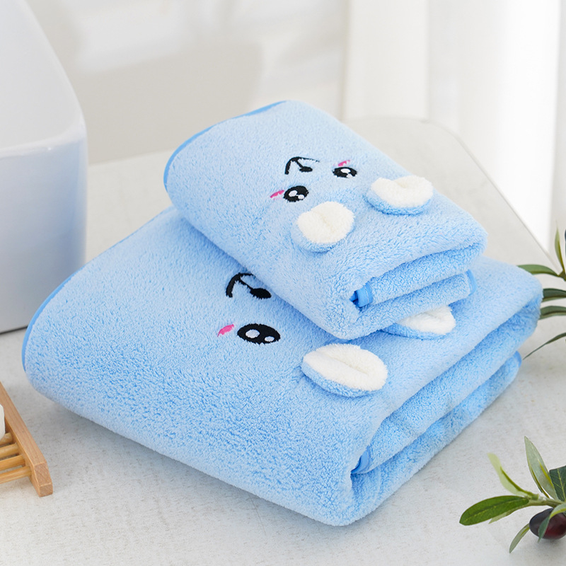 Set poklon ručnika za kupanje s cartoon izvezenom slikom za djecu – mekani koralni fleece materijal, deblji i upijajući, uključuje ručnik za tijelo i ručnik za lice