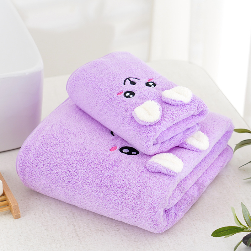 Set poklon ručnika za kupanje s cartoon izvezenom slikom za djecu – mekani koralni fleece materijal, deblji i upijajući, uključuje ručnik za tijelo i ručnik za lice