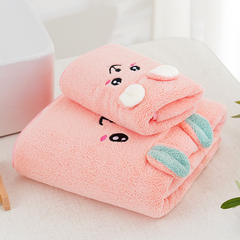 Set poklon ručnika za kupanje s cartoon izvezenom slikom za djecu – mekani koralni fleece materijal, deblji i upijajući, uključuje ručnik za tijelo i ručnik za lice
