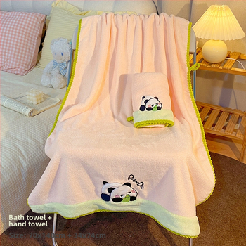 Ji Miao Cartoon Panda kupaonski ručnik, koralni flis, 450 g i više, s logom