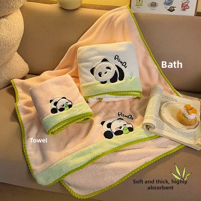 Ji Miao Cartoon Panda kupaonski ručnik, koralni flis, 450 g i više, s logom