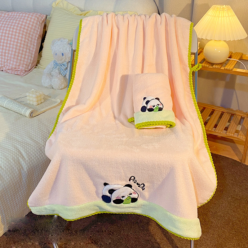 Ji Miao Cartoon Panda kupaonski ručnik, koralni flis, 450 g i više, s logom