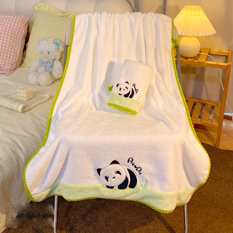 Ji Miao Cartoon Panda kupaonski ručnik, koralni flis, 450 g i više, s logom