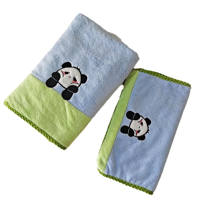 Ji Miao Cartoon Panda kupaonski ručnik, koralni flis, 450 g i više, s logom