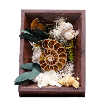 Runyangshi кристален орнамент за фоторамка от естествен суров камък с мотив хризантема и вечен цвет – подаръчна кутия