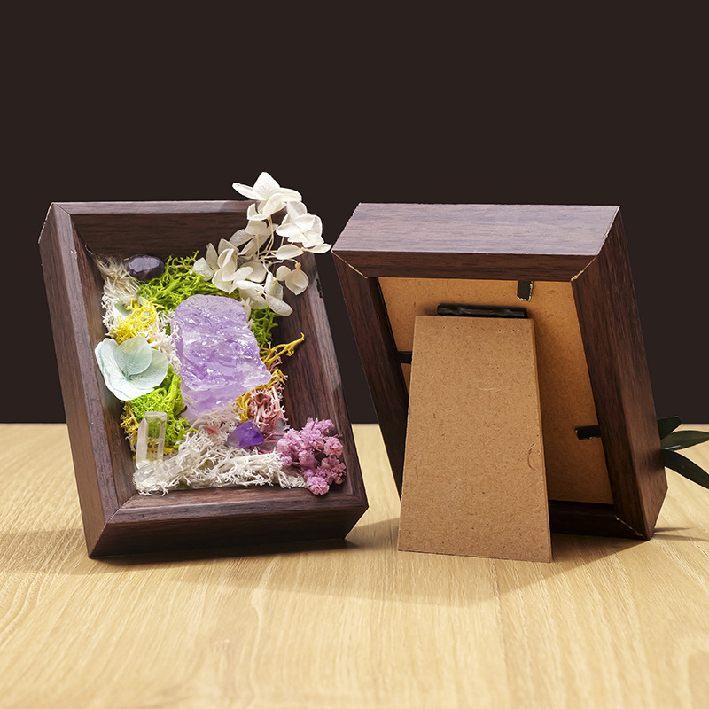 Runyangshi кристален орнамент за фоторамка от естествен суров камък с мотив хризантема и вечен цвет – подаръчна кутия