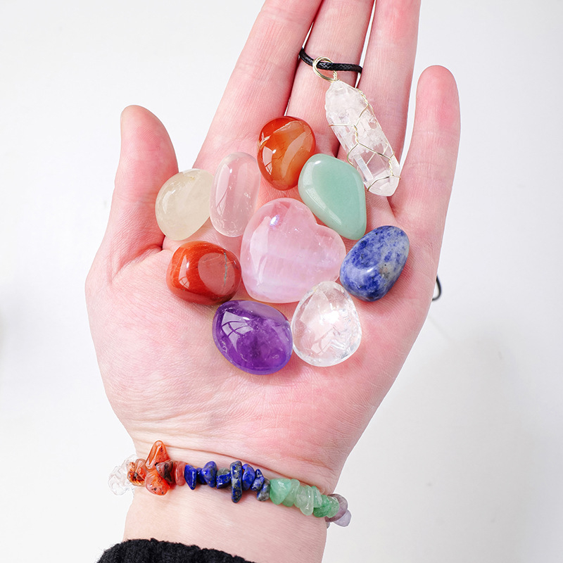 Runyang кристален комплект камъни с сърцевидни и шестогранни висулки в подаръчна кутия – модерен минимализъм