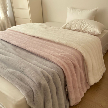 Pătură – velur dublu față cu blană artificială de iepure și velur lapte, groasă, lux premium ușor, pentru toate sezoanele, greutate 300-499 g