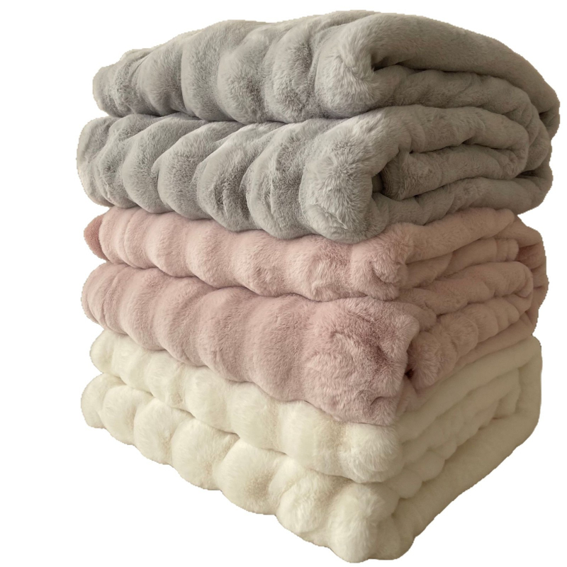 Pătură – velur dublu față cu blană artificială de iepure și velur lapte, groasă, lux premium ușor, pentru toate sezoanele, greutate 300-499 g