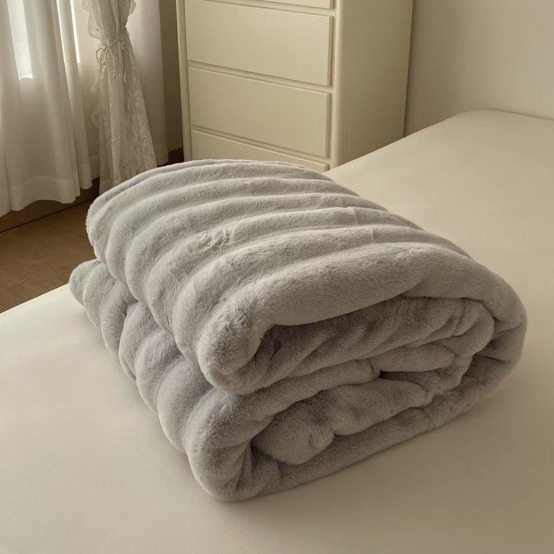 Pătură – velur dublu față cu blană artificială de iepure și velur lapte, groasă, lux premium ușor, pentru toate sezoanele, greutate 300-499 g