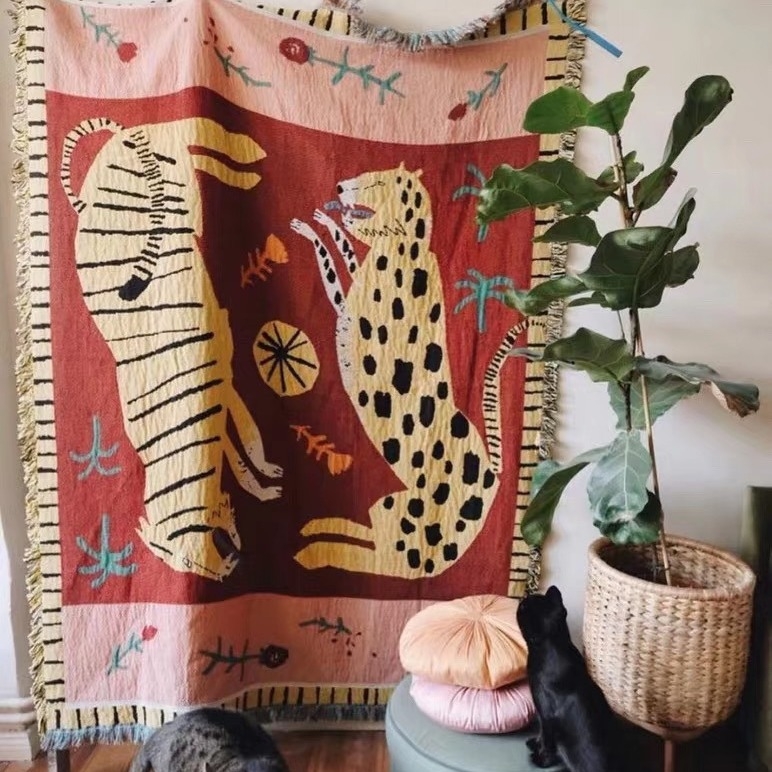 Cuvertură pentru canapea cu print leopard, stil nordic vintage animal, greutate 800–999 g, model cartoon/anime, material: Altul