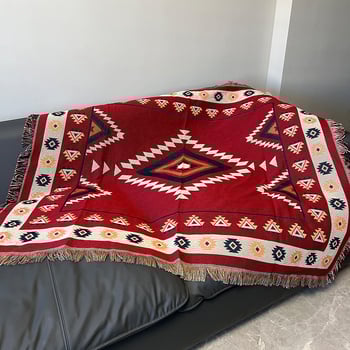 Boemska goblenska deka za kampiranje na otvorenom – poliester-pamuk, 1,0–1,5 kg, geometrijski uzorak, prilagodljiva, za sve sezone