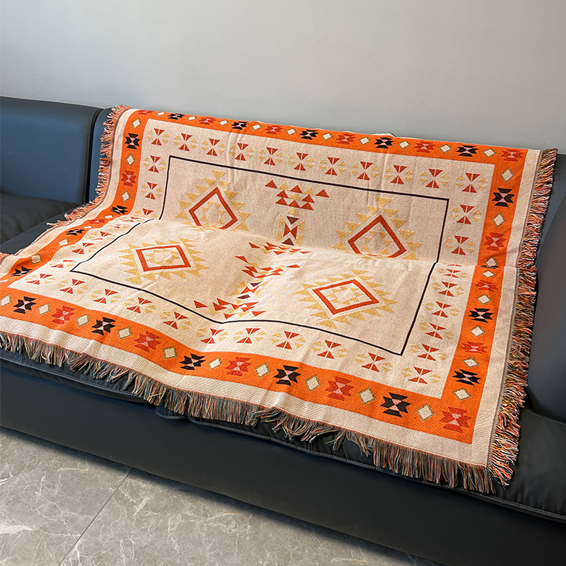 Boemska goblenska deka za kampiranje na otvorenom – poliester-pamuk, 1,0–1,5 kg, geometrijski uzorak, prilagodljiva, za sve sezone