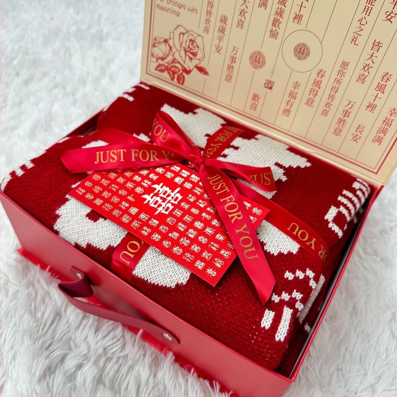 Pătură de nuntă în stil nou chinezesc, din fibră acrilică, 500–799 g, potrivită pentru toate anotimpurile, cadou pentru mireasă și cea mai bună prietenă, set cadou în cutie.