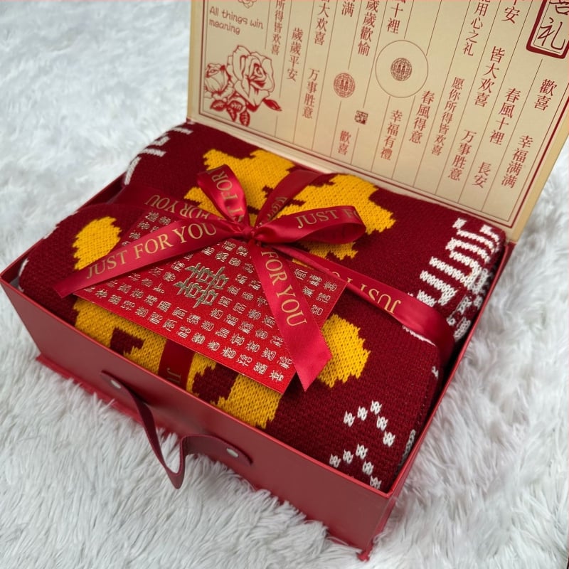 Pătură de nuntă în stil nou chinezesc, din fibră acrilică, 500–799 g, potrivită pentru toate anotimpurile, cadou pentru mireasă și cea mai bună prietenă, set cadou în cutie.