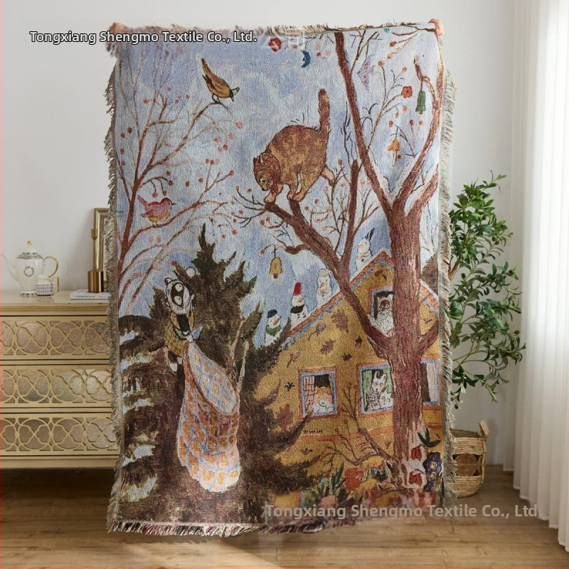 Nová liečivá tkaná jacquard prikrývka – gobelín, polyester, 800–999 g, karikatúrny vzor, na všetky ročné obdobia, prispôsobiteľná
