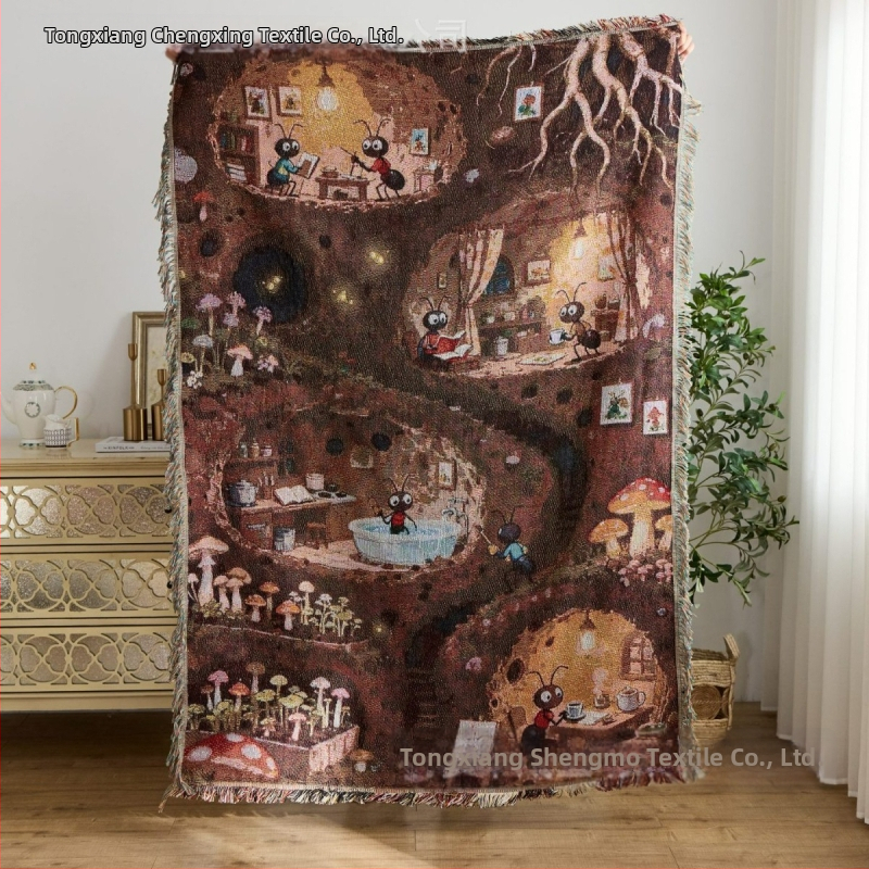 Nová liečivá tkaná jacquard prikrývka – gobelín, polyester, 800–999 g, karikatúrny vzor, na všetky ročné obdobia, prispôsobiteľná
