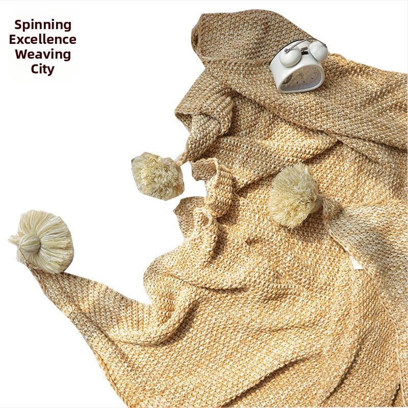 Medvilnės megztas pledas su kutais, pritaikomas, 1 000–1 499 g, vienos spalvos, visų metų laikams.