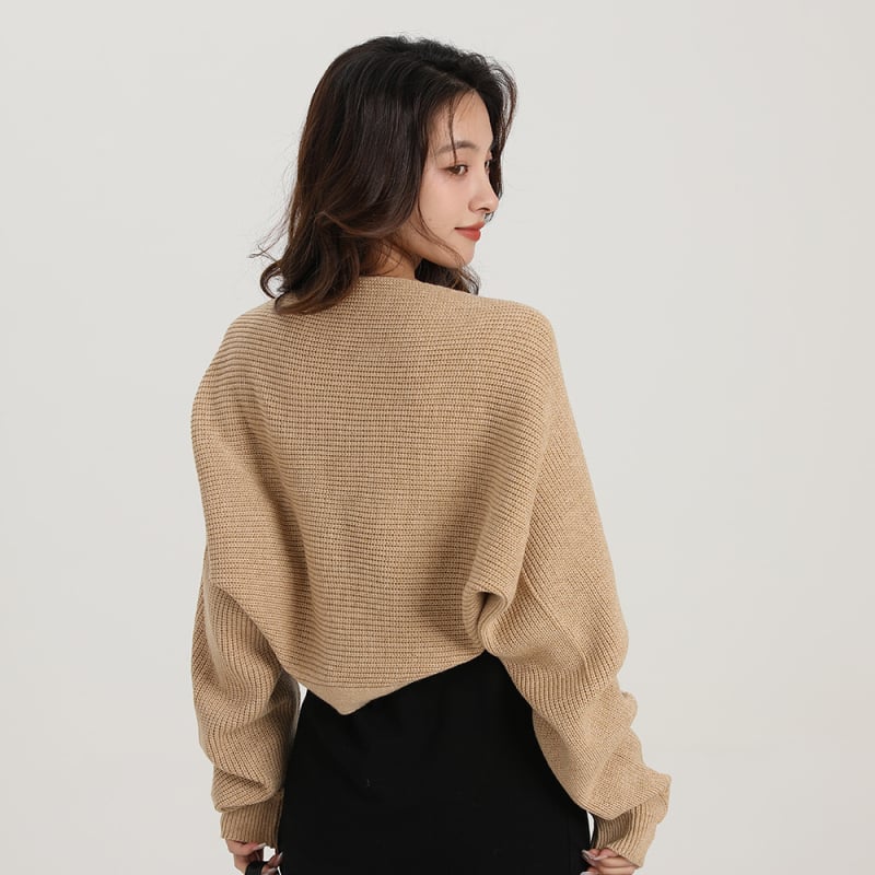 Γυναικείο πουλόβερ-ζακέτα με μπατγουίν μανίκια, αναπνεύσιμη core-spun ίνα, άνοιξη-καλοκαίρι-φθινόπωρο, μονόχρωμο σχέδιο, Plain weave, Jacquard