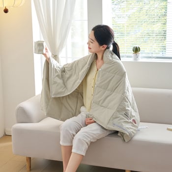 Libatoll-töltetű pléd, multifunkciós kültéri viselhető, 95% tolltöltet, 490 g, pamut, tavasz–ősz