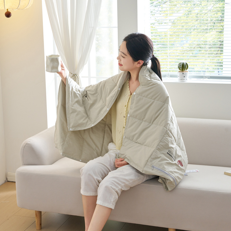 Libatoll-töltetű pléd, multifunkciós kültéri viselhető, 95% tolltöltet, 490 g, pamut, tavasz–ősz