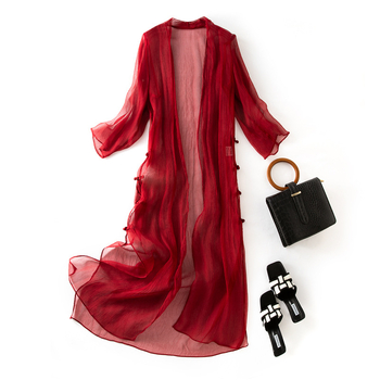 Дамска коприна риза с UV защита, Slim fit, удължен силует, 3/4 ръкав, UPF40+, пролет 2025