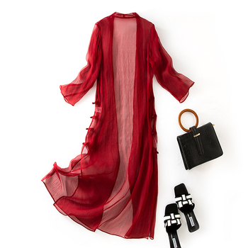 Дамска коприна риза с UV защита, Slim fit, удължен силует, 3/4 ръкав, UPF40+, пролет 2025