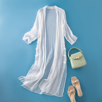 Дамска коприна риза с UV защита, Slim fit, удължен силует, 3/4 ръкав, UPF40+, пролет 2025