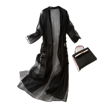 Дамска коприна риза с UV защита, Slim fit, удължен силует, 3/4 ръкав, UPF40+, пролет 2025