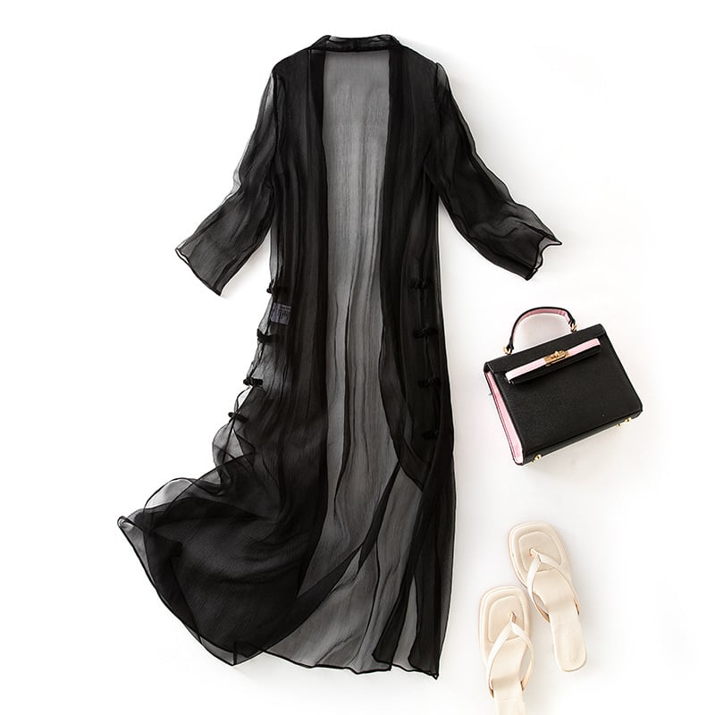 Дамска коприна риза с UV защита, Slim fit, удължен силует, 3/4 ръкав, UPF40+, пролет 2025